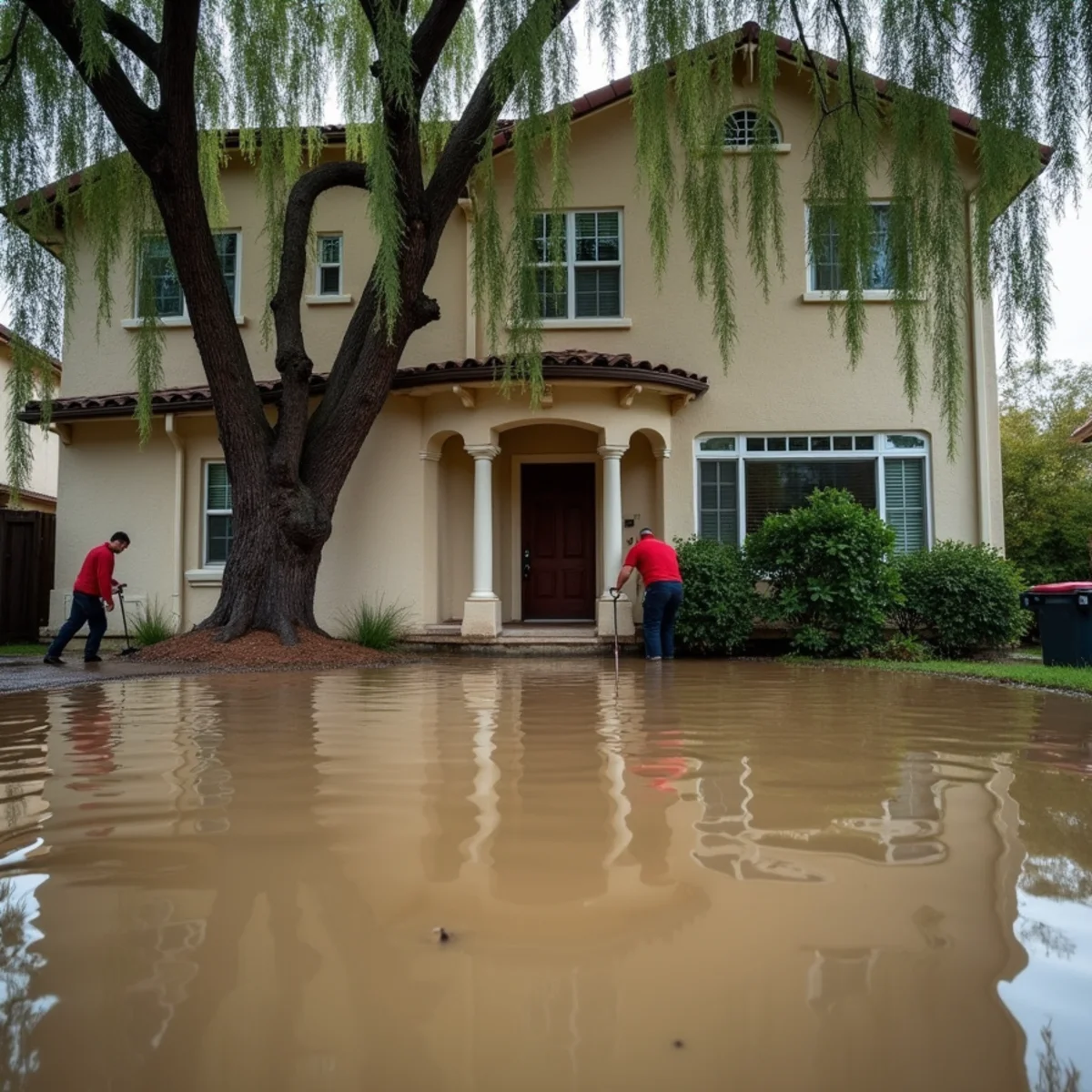 Storm floodwater entering a home from outside during heavy rain in Placer County