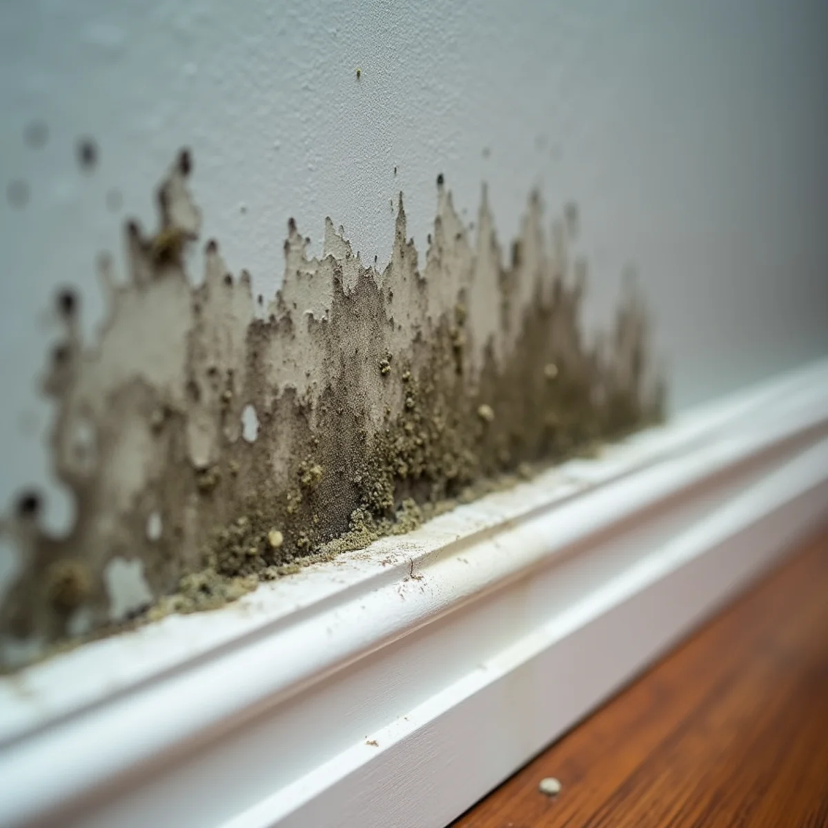 Early mold growth beginning on a damp wall after a leak in a Rocklin, CA home