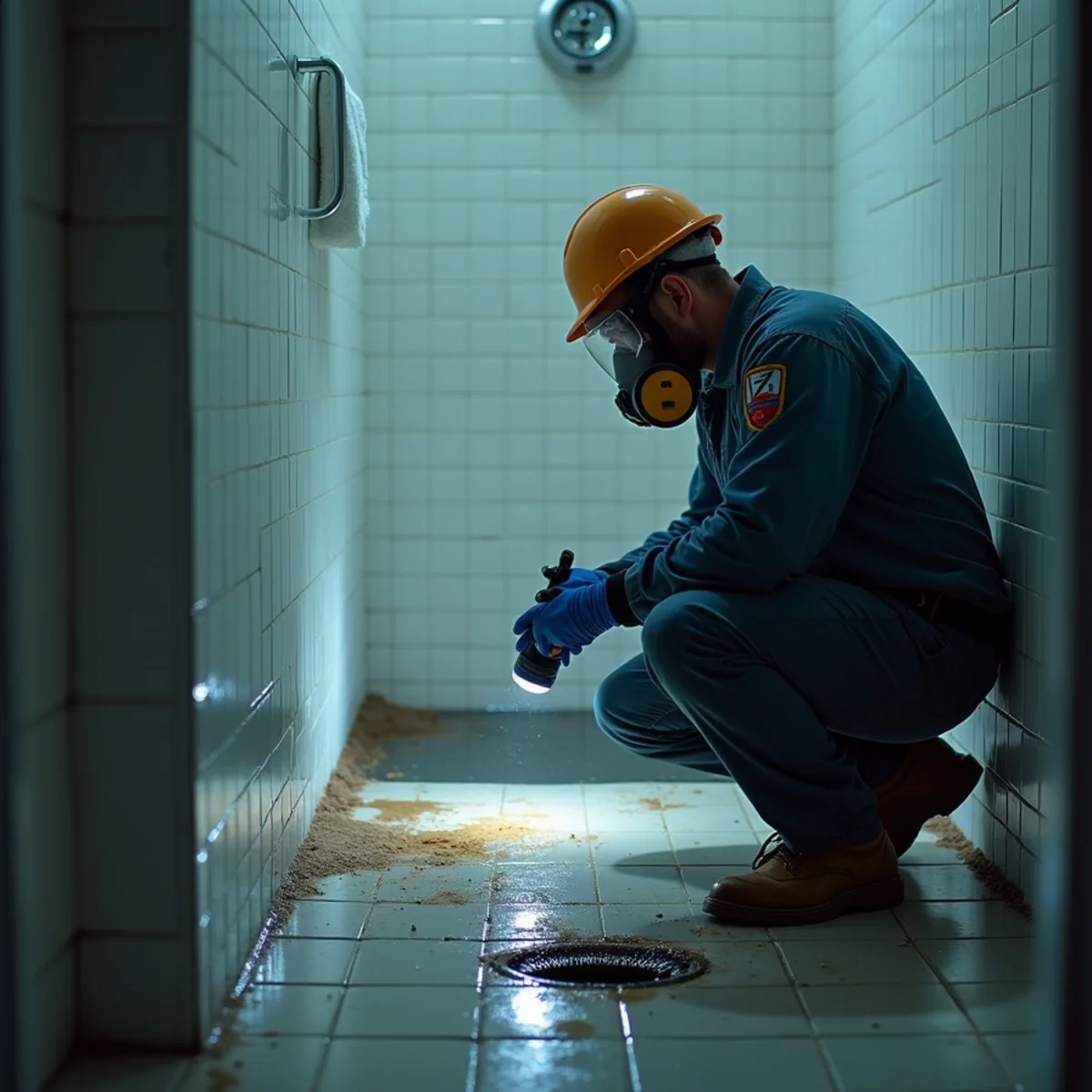 Sewage backup coming up through a shower drain in a Rocklin, CA bathroom