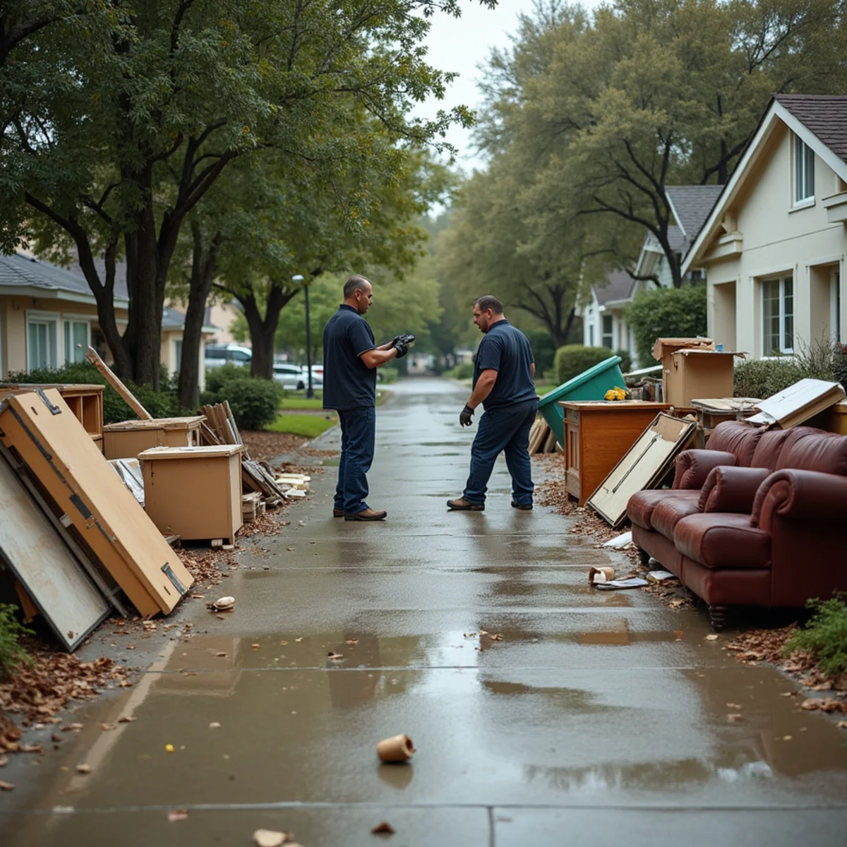 Flood-damaged belongings sorted for salvage after storm water entered a Rocklin, CA home
