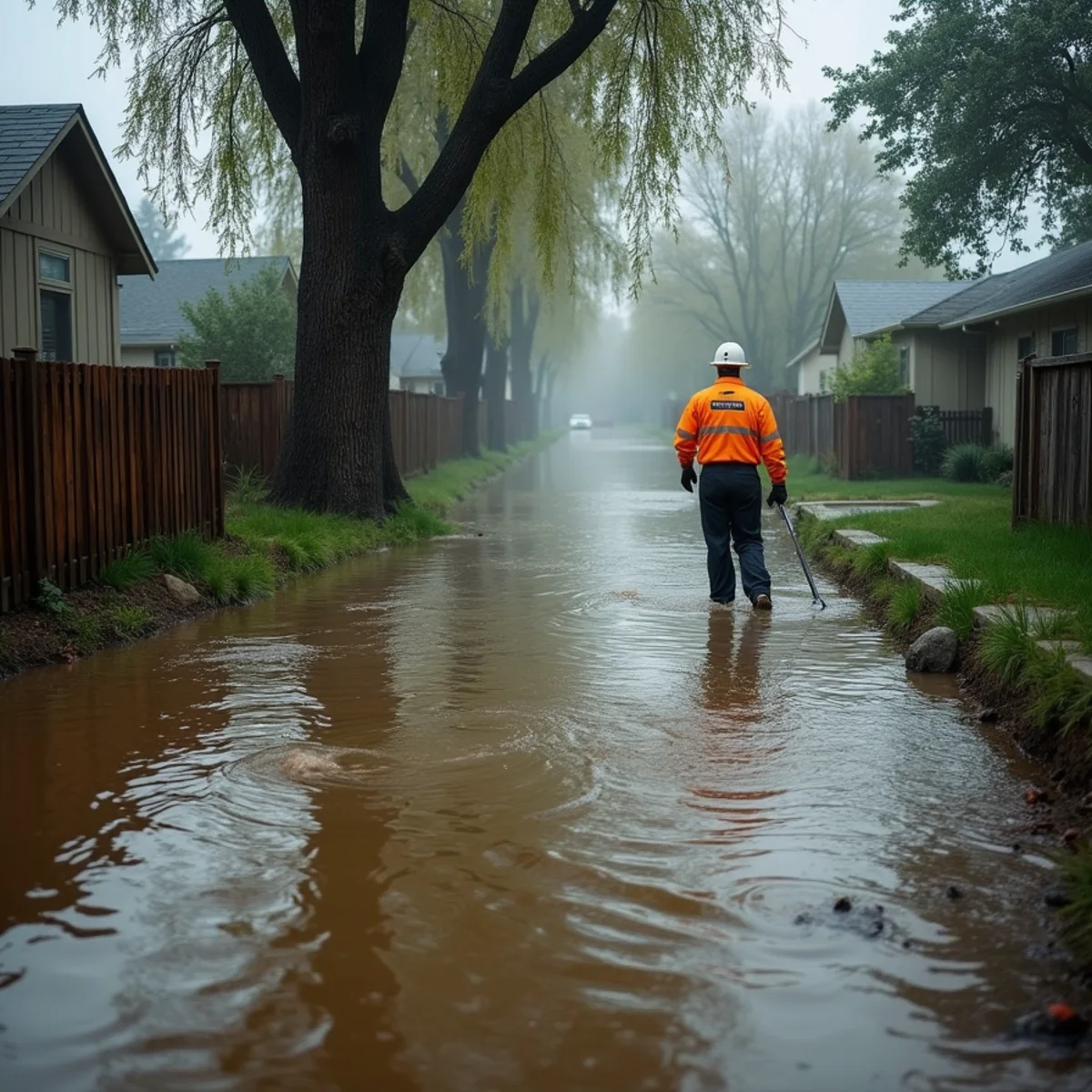Antelope Creek overflowing near Rocklin homes during a heavy winter storm