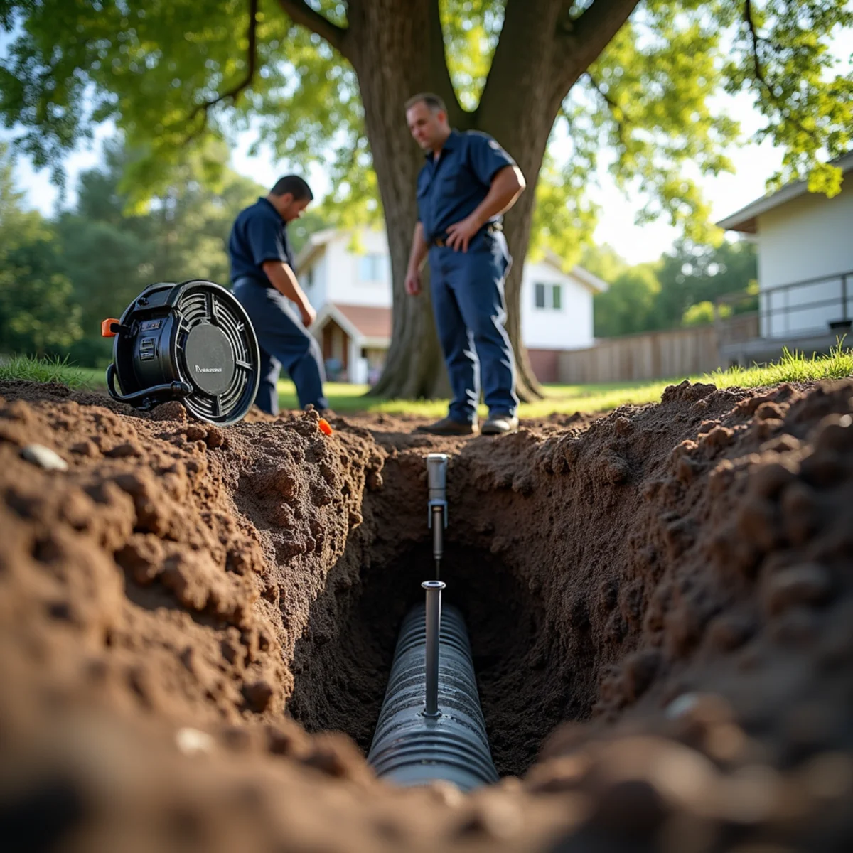 Tree roots intruding into a cracked sewer line pipe near a Rocklin, CA home
