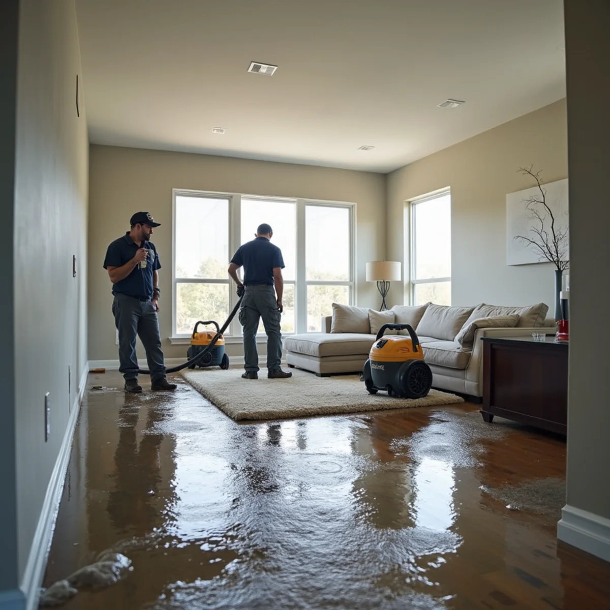 Water damage restoration technician extracting water from a Rocklin, CA home